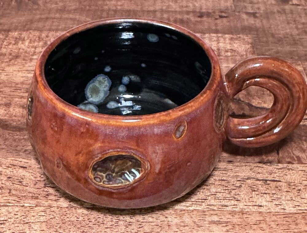 MARS Pottery Coffee / Capuccino Mug Hand Thrown Brown Blue Multicolor Glaze